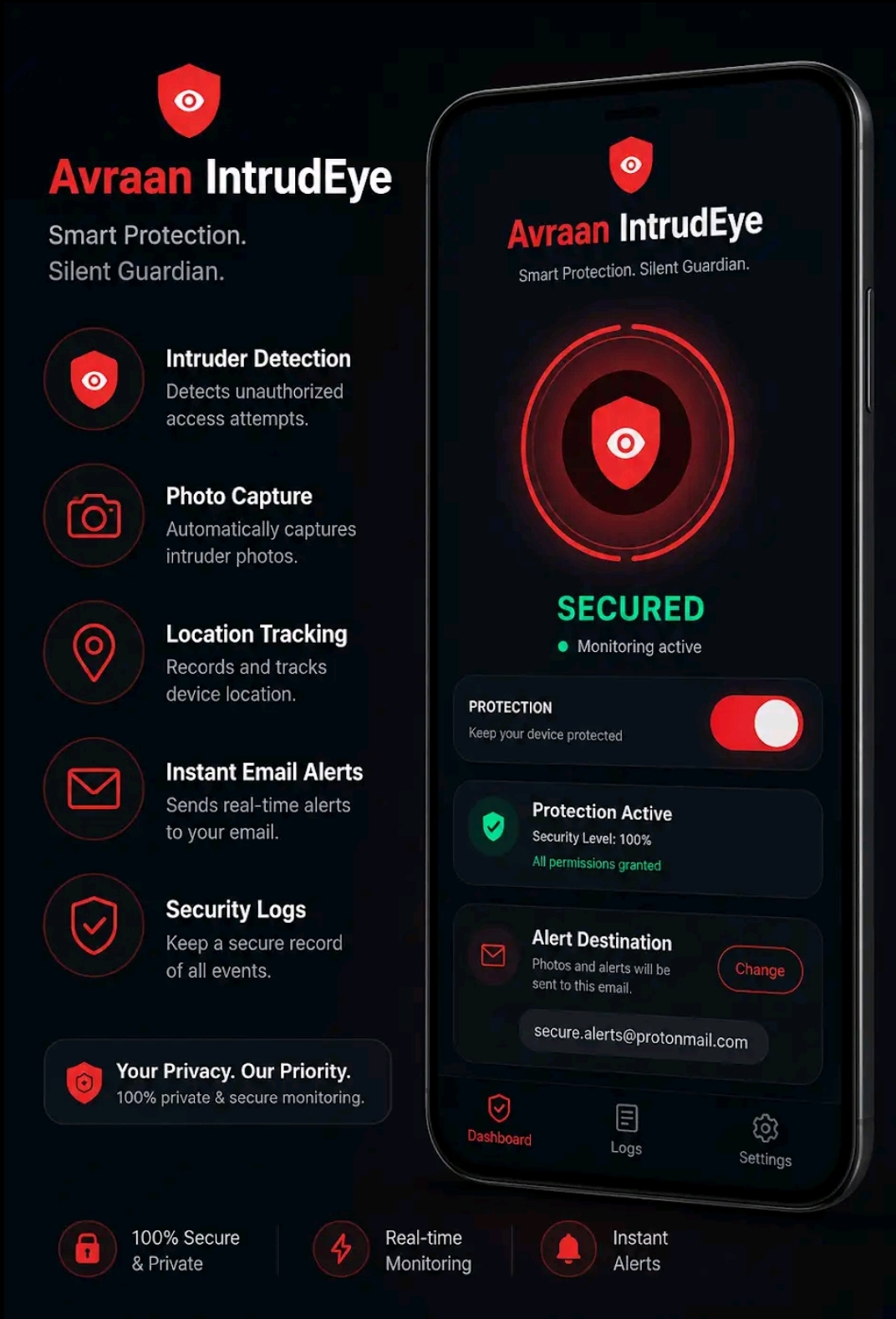 IntrudEye mobile app secure locks log screen